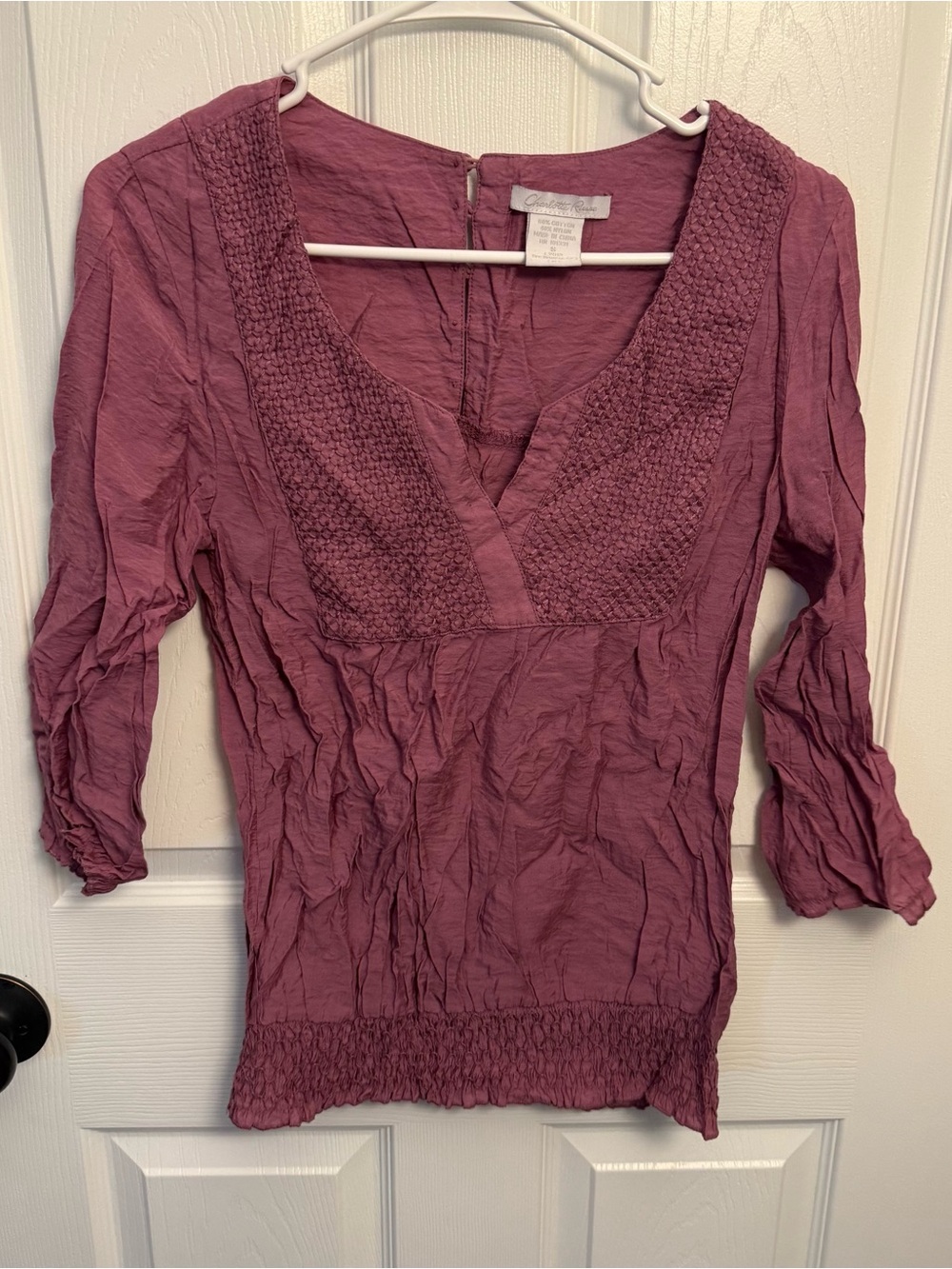 Charlotte Russe Mauve Smocked Boho Peasant Blouse Top